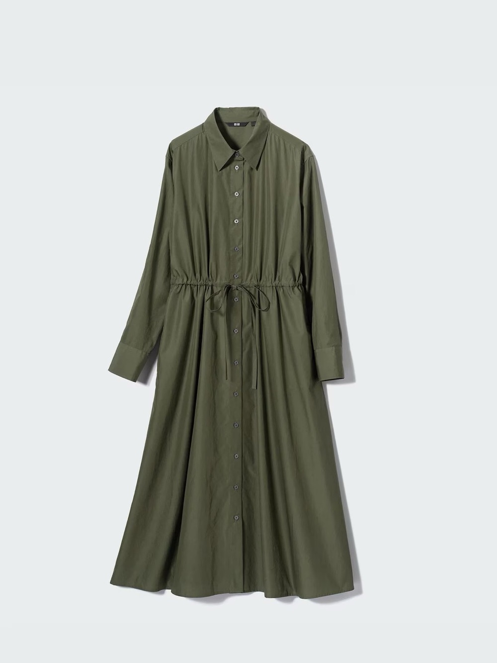 UNIQLO- Olive Green Button-Front Shirt Dress